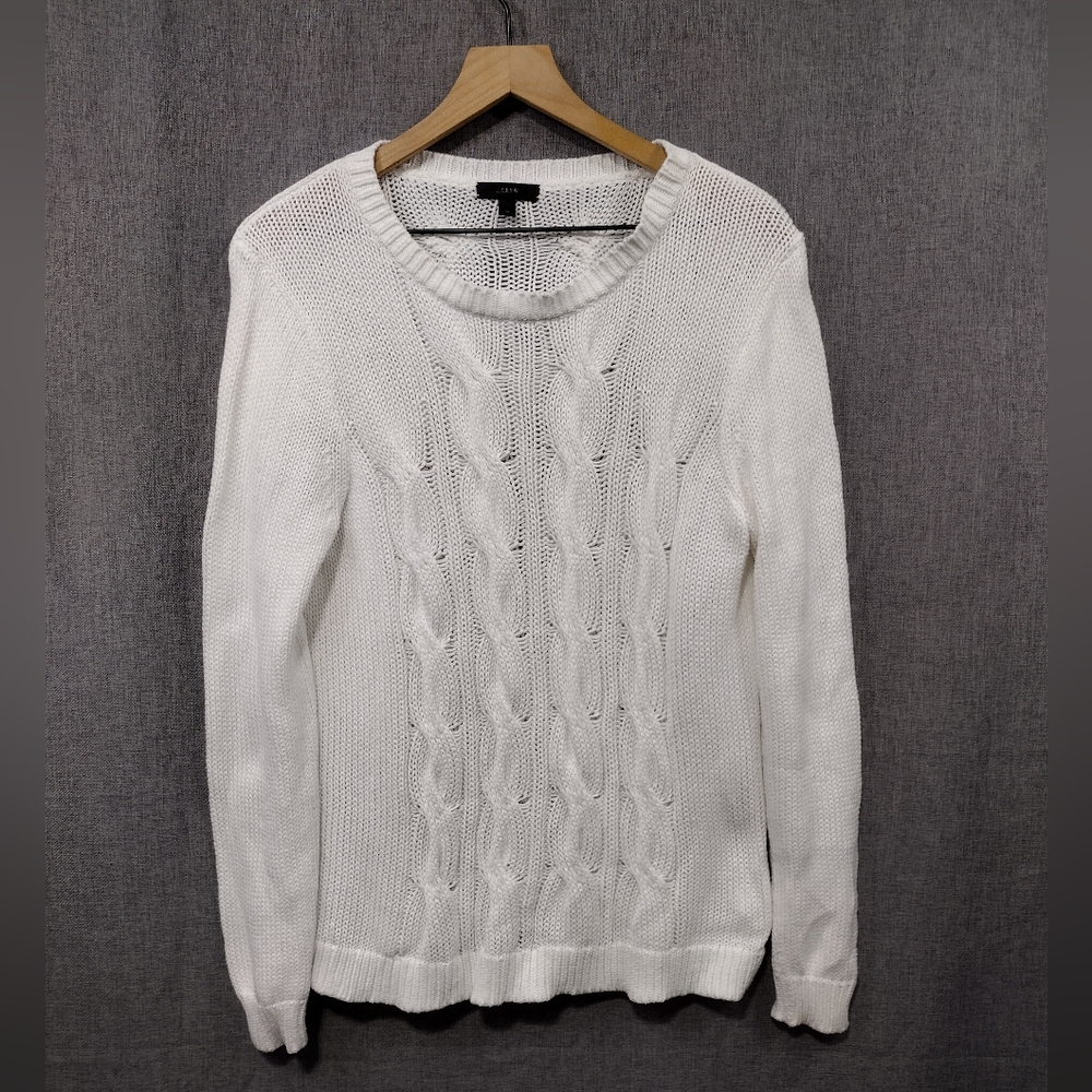 J. Crew Cabled Crewneck Sweater White Women's M White Comfy Preppy Academia